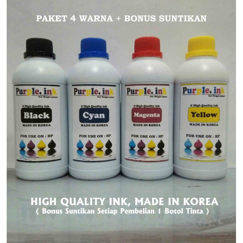 Tinta Refill Printer HP 500ml Purple ink - Paket 4 Warna