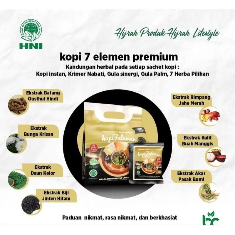 

Kopi 7 elemen (Sevel 10 Sachet) HNI HPAI Bermanfaat untuk Kesehatan
