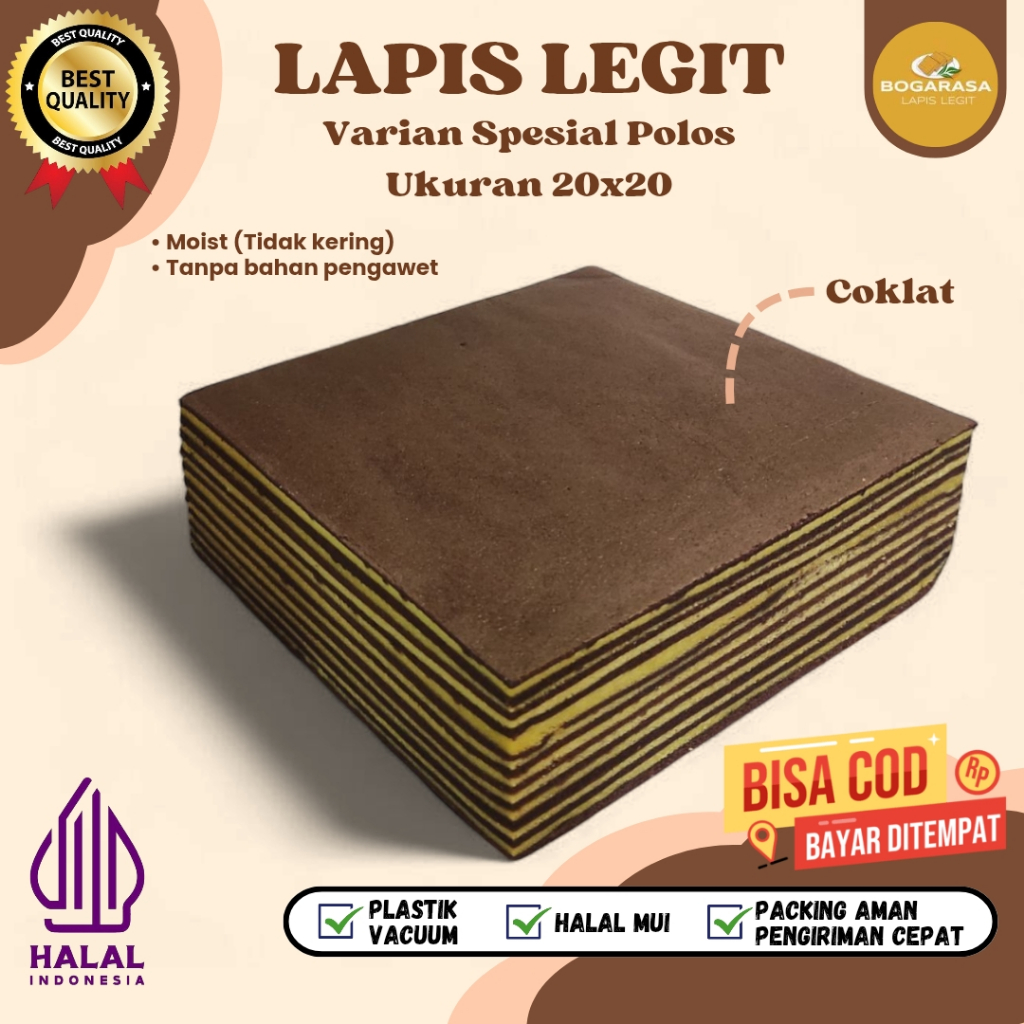 

Lapis Legit Polos Lapis Legit Wisman Premium Bolu Legit Varian Spesial Rasa Coklat ukuran 20x20