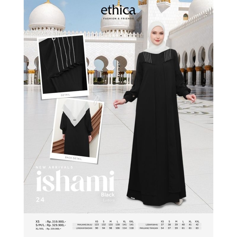 ISHAMI 24 GAMIS HAJI DAN UMROH GAMIS HITAM POLOS SIMPLE ELEGAN MEWAH TERBARU ETHICA