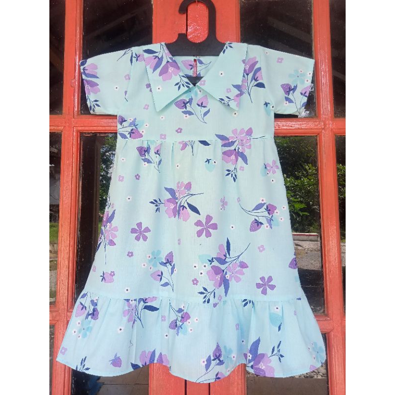 DRESS ANAK KERAH REMPEL MOTIF BUNGA USIA 3-10 TAHUN