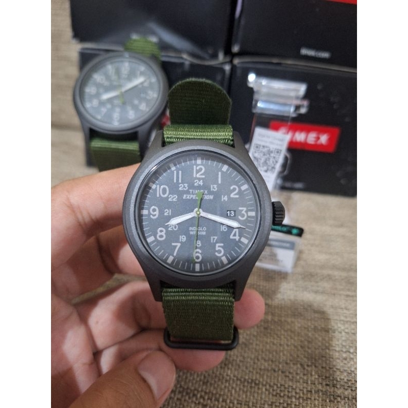 Jam Tangan Timex Indiglo Expedition TW4B04700 Green Nylon Strap