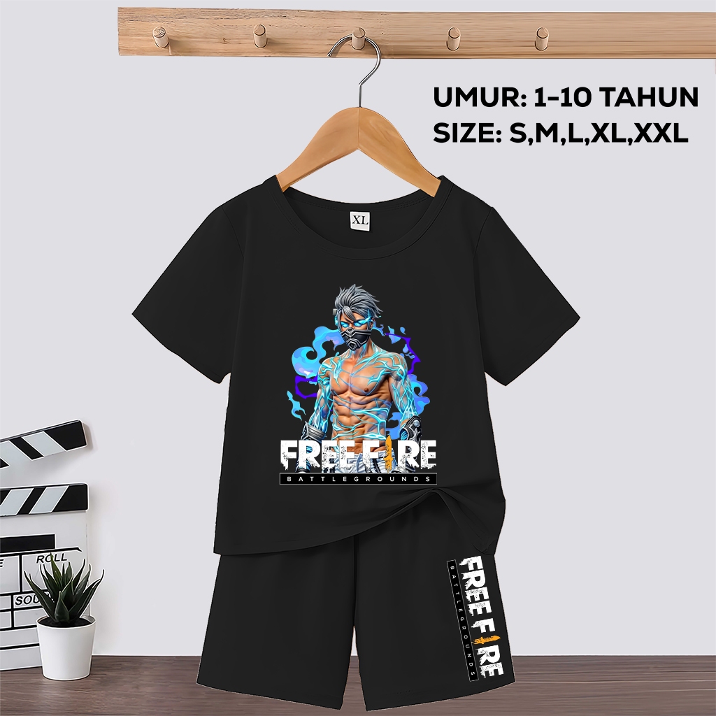 Baju Free Fire Anak Laki-Laki Umur 1-10 Tahun Setelan Free Fire Lengan Pendek FF Dan Celana Pendek