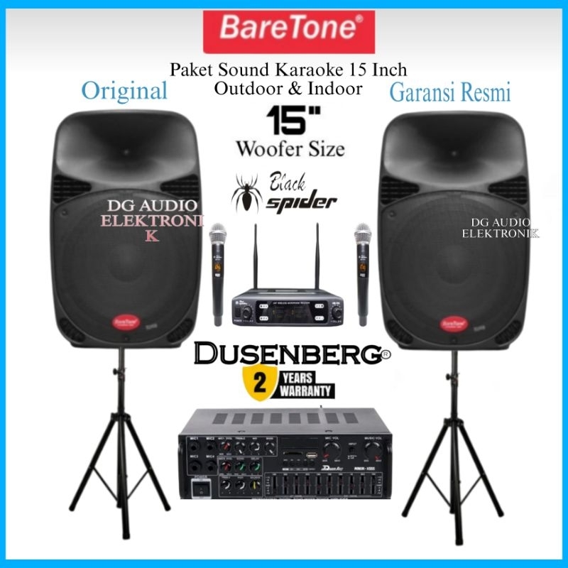Paket Speaker Outdoor & Indoor BareTone 15" Inch Amplifier Bluetooth Mic 2 Wireless Original Komplit