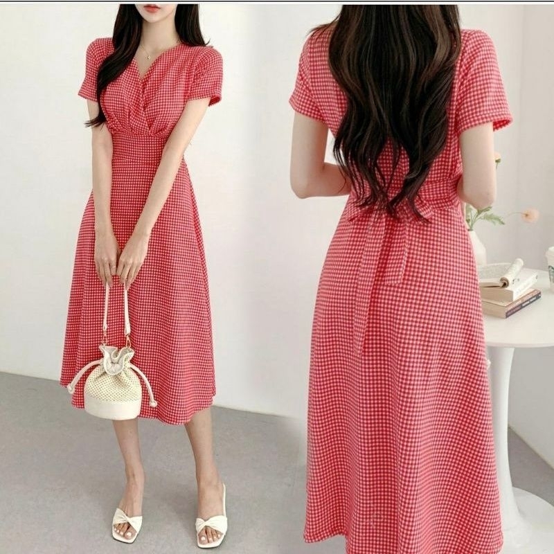 Baju Dress Midi Kotak Nourana Katun Wanita (Free Pulsa)