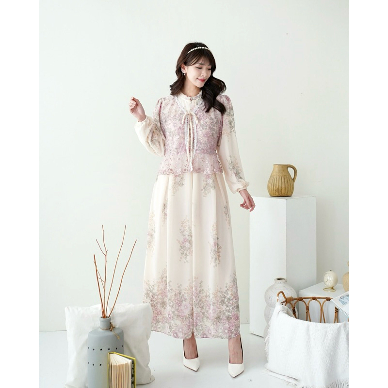 BIKKA Yuna Dress Muslim Gamis Wanita Maxi Dress Bahan Ceruty Premium Vest Brukat