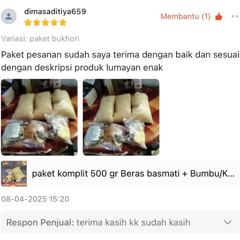 

Ygshop17 Beras Basmati 500Gr + Bumbu Kebuli Briyani Premium Bukhari Mandhi