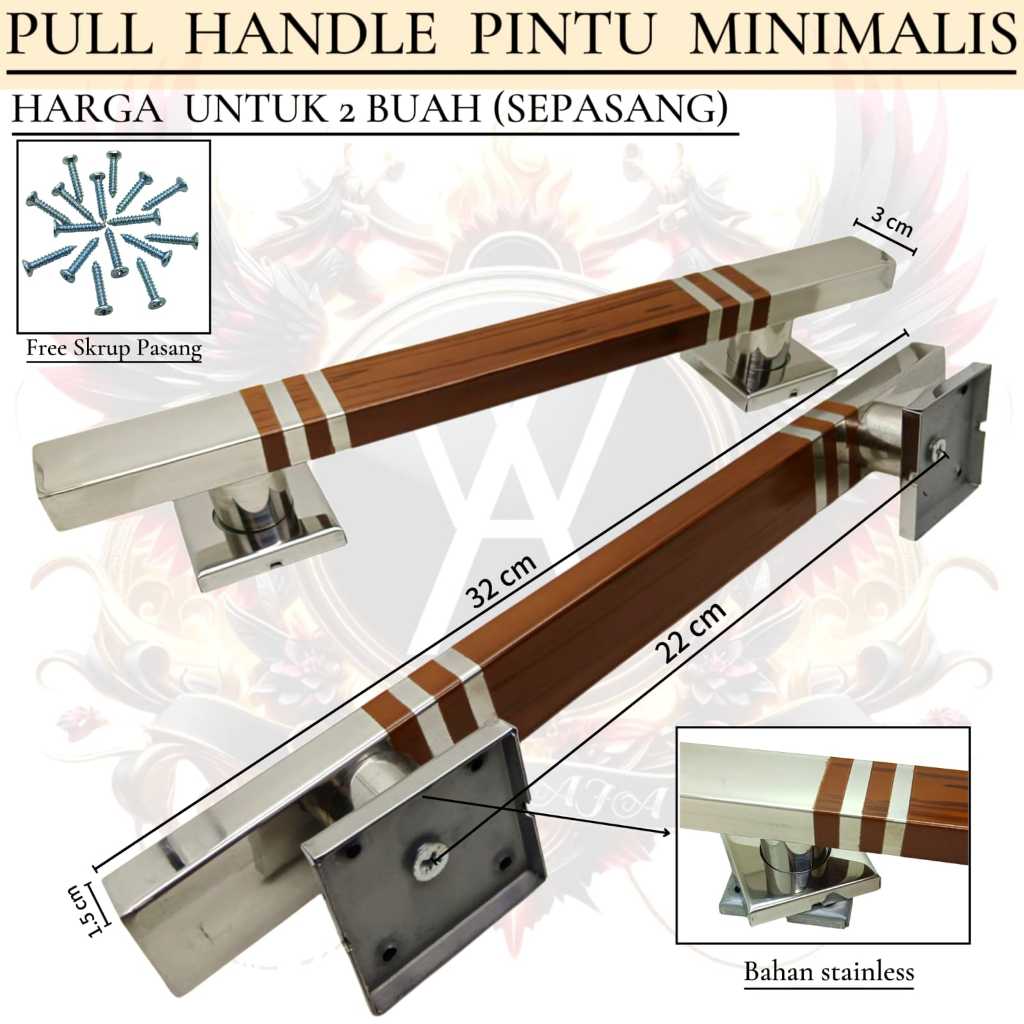 Pull Handle Pintu Minimalis gagang pintu 2 pintu kupu kotak stainless coklat muda