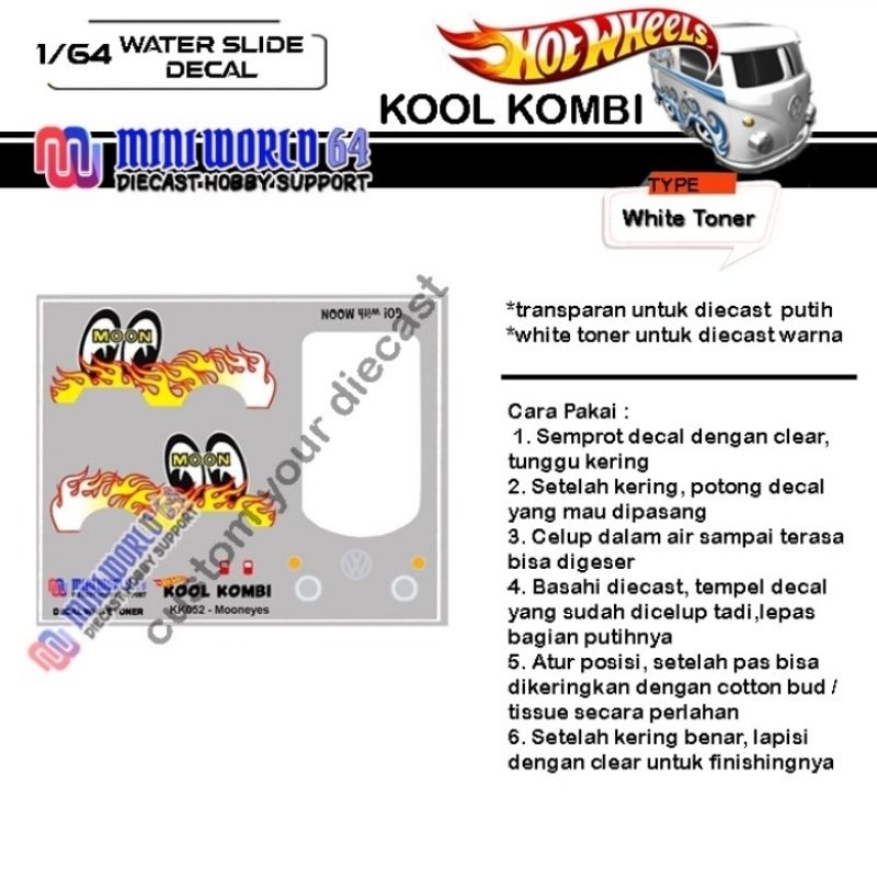 KK052 Decal Hotwheels White Toner Kool Kombi Mooneyes