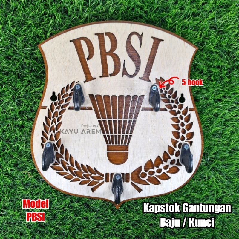 Hiasan Dinding Dekorasi Gantungan Baju / Kunci Kapstok Kayu Premium PBSI Badminton Indonesia