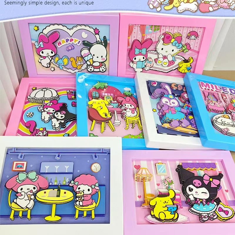 

Frame Sticker Timbul 3D DIY Stiker Set Sanrio Kuromi Melody Cinnamoroll Mainan Kreativitas Anak Perempuan Cartoon Lucu Toys