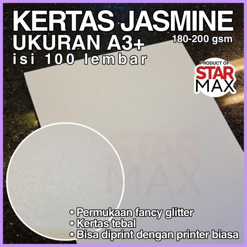 

[100 LEMBAR] Kertas Fancy Jasmine Glitter warna Putih Tebal 180-200 gsm ukuran A3+ (32 x 48 cm) | per pack isi 100 lembar