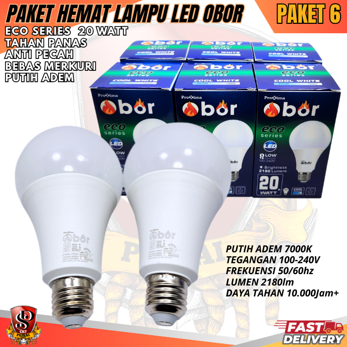 Lampu led 20watt paket 6pcs /bohlam lampu led 20watt cahaya putih terang bergaransi SNi ASLI OBOR EC