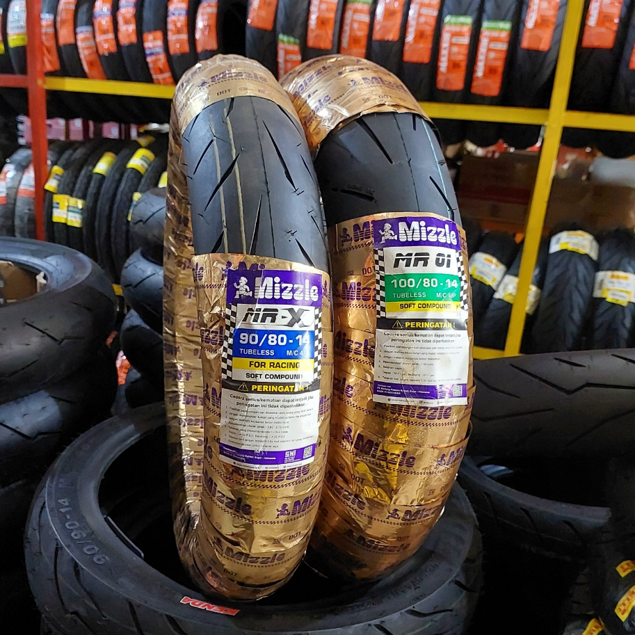 Paket Sepasang Mizzle MR-X 90/80-14 Dan MR-01 100/80-14 Ring 14 90/80 Dan 100/80 Tubeles Tubbles