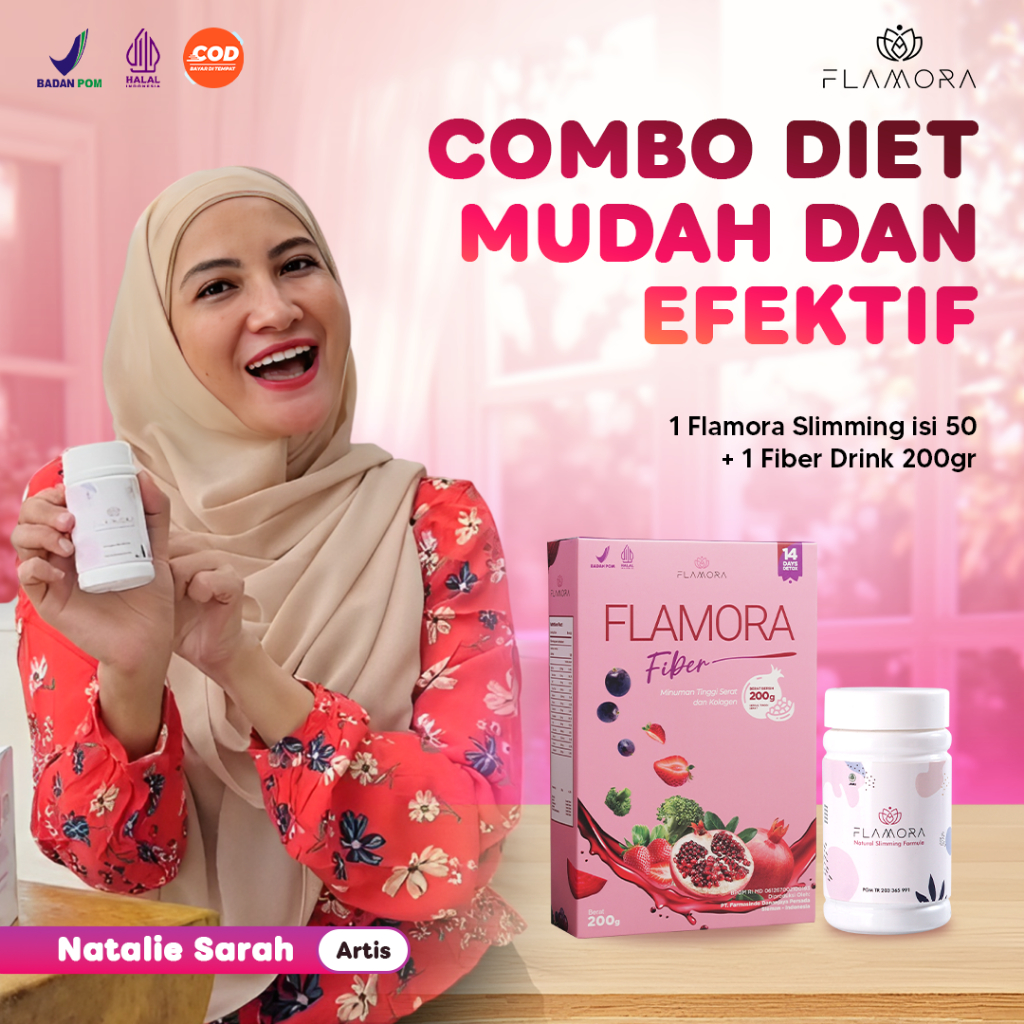 FLAMORA SLIMMING GRATIS FLAMORA FIBER Paket Diet Ampuh Bonus Kulit Sehat Glowing isi 200Gr