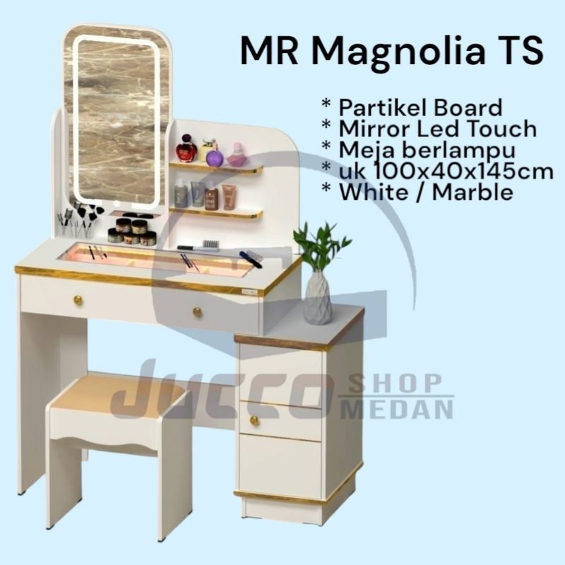 [ JUCCO ] MEJA RIAS Minimalis Kaca Lampu - Meja Rias Cermin Touch Screen - Meja Rias Putih Minimalis