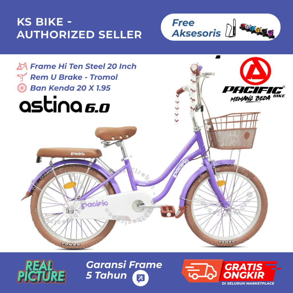 Mini Pacific Astina 6.0 18 20 Inch Frame Steel Rem U Brake Sepeda Anak Perempuan Umur 4 5 6 7 8 Tahu