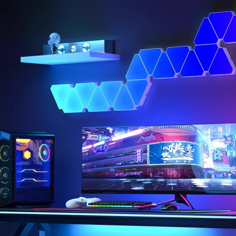 Lampu Gahaya Ambient Gaming Segitiga splicing 15pcs Led Remote Control Atmosfer panel lampu ganjil