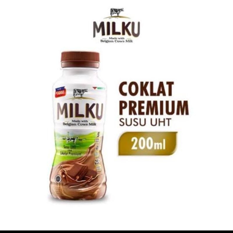 

Susu MILKU UHT Botol With Belgian Cows Milk UK 200 ML Coklat Dan Stoberi