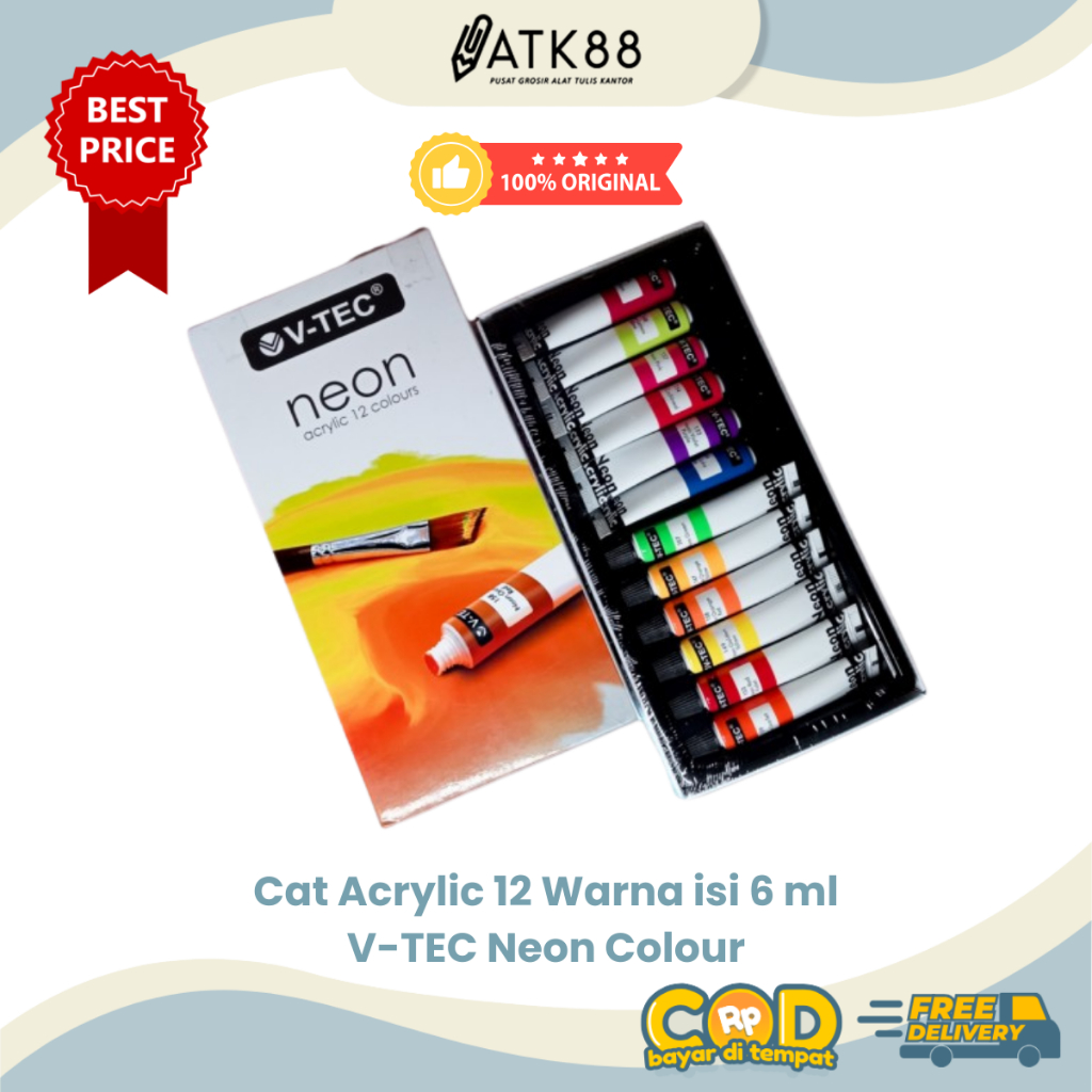 

[ATK88] Cat Acrylic Neon Colour 12 Warna / V-Tec 612 Cat Akrilik Warna Neon