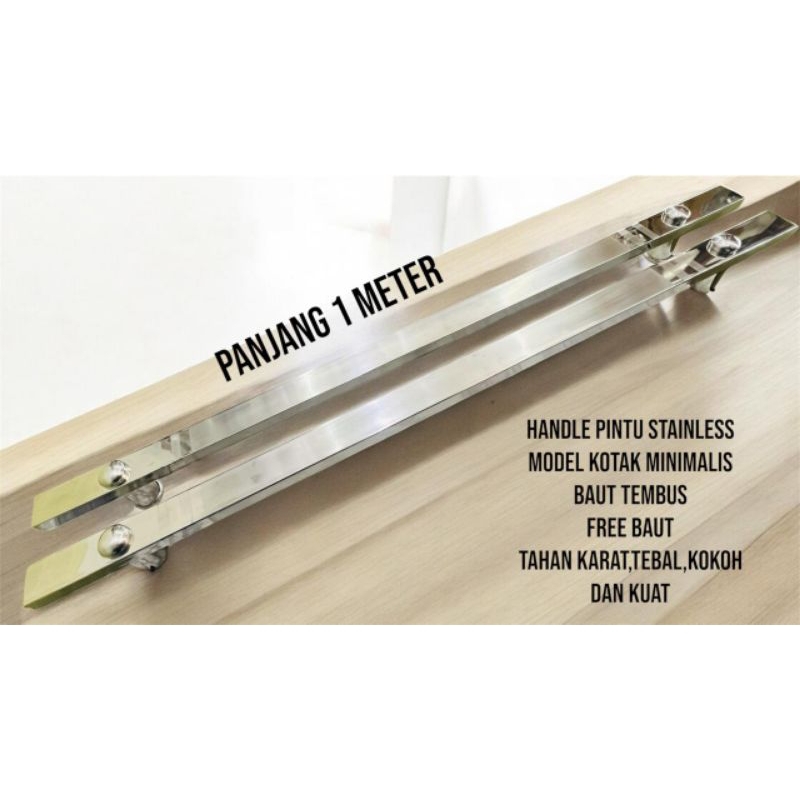 HANDLE PINTU STAINLESS KUPU TARUNG / GAGANG TARIK MODEL MINIMALIS MEWAH PANJANG 1 METER BAUT TEMBUS