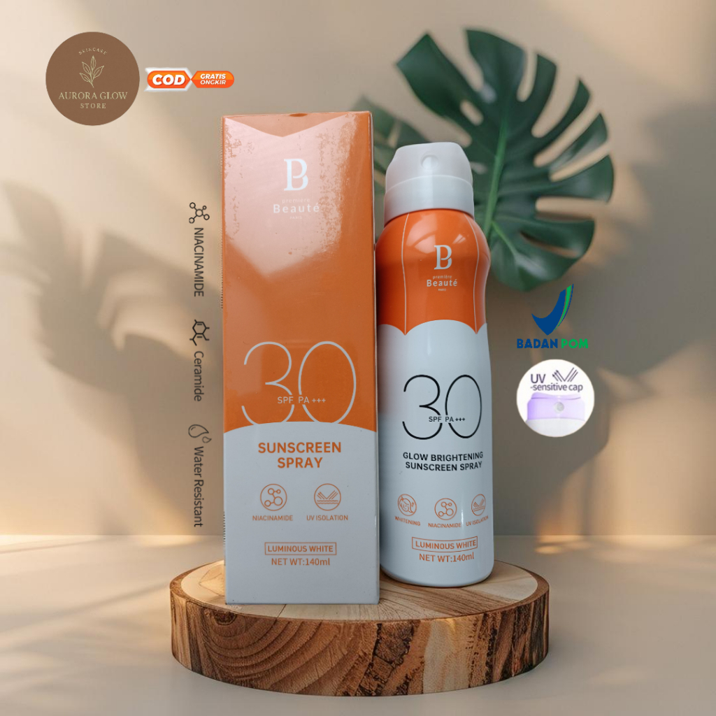 Luminous white series glow brightening SPF 30+ Sunscreen SPRAY 140ML(COD)BPOM