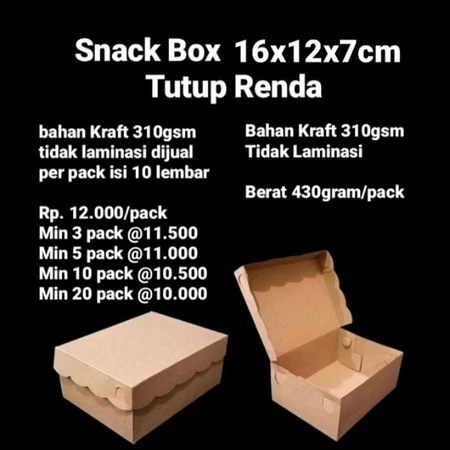 

( 10 ) dus snack karft coklat model tutup renda non laminasi box mini kemasan kue lemper roti sisir mineral gelas size 16x12x7cm
