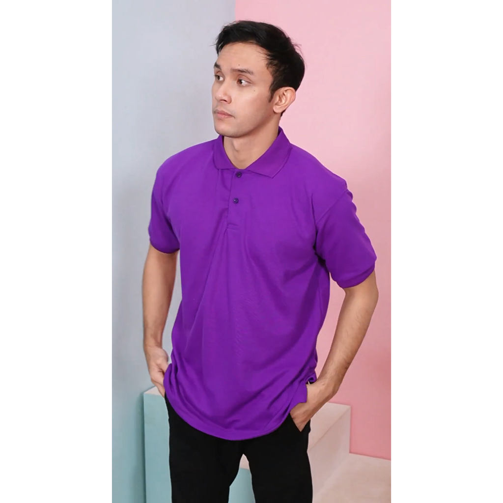 Polo Shirt Krah Kombinasi Ungu Tua Polos Unisex Cowok Cewek polos Kaos Kerah Murah Kerah