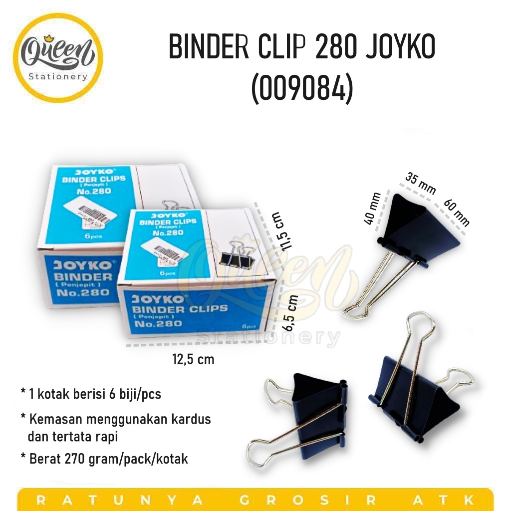 

1 PACK (6 PCS) BINDER CLIP 280 JOYKO / PENJEPIT KERTAS / PENJEPIT DOKUMEN / BINDERCLIP BESAR / KLIP KERTAS (009084)