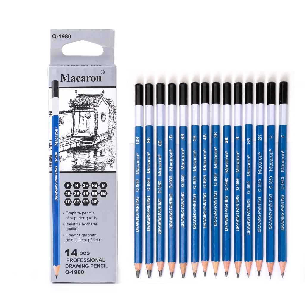 

Pensil Sketch Profesional 14Pack, F/H/2H/HB/B/2B/3B/4B/5B/6B/7B/8B/9B/10B, Pinsel Grafit Lead kayu, Melukis Pensil Menulis