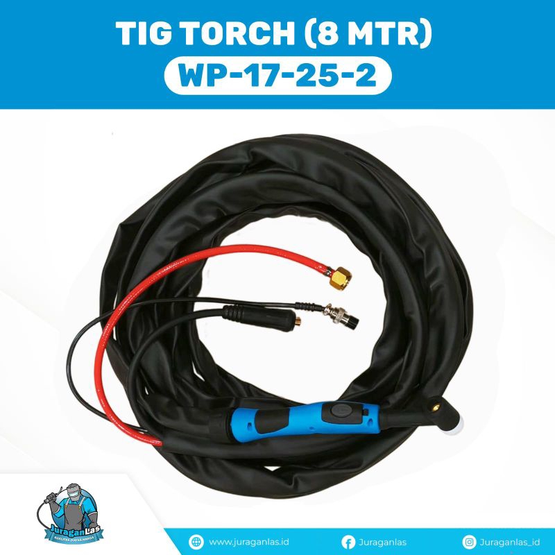 Stang Las Argon Tig Torch Set Double Cable WP-17 Panjang 8meter