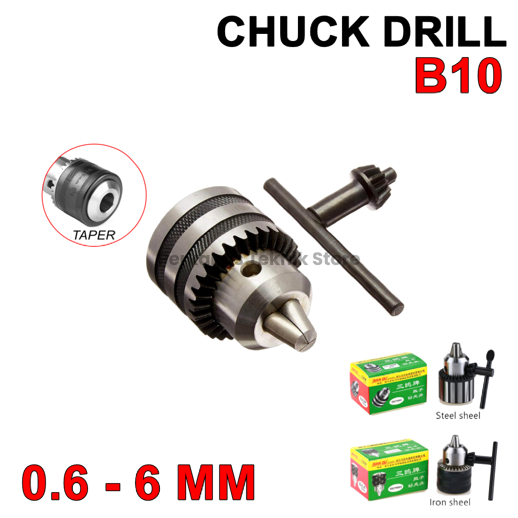 Chuck Drill 0.6 - 6 Kepala Bor 6mm Sleeve Arbor B 10 Penjepit Kunci 6 mm