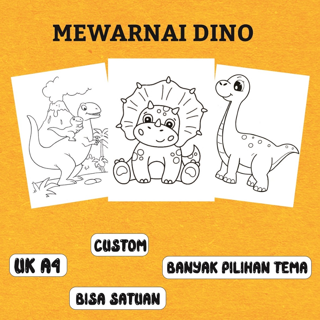 

KERTAS MEWARNAI / MEWARNAI DINO / KERTAS MEWARNAI ANAK PAUD TK SD / COLORING / KERTAS GAMBAR A4