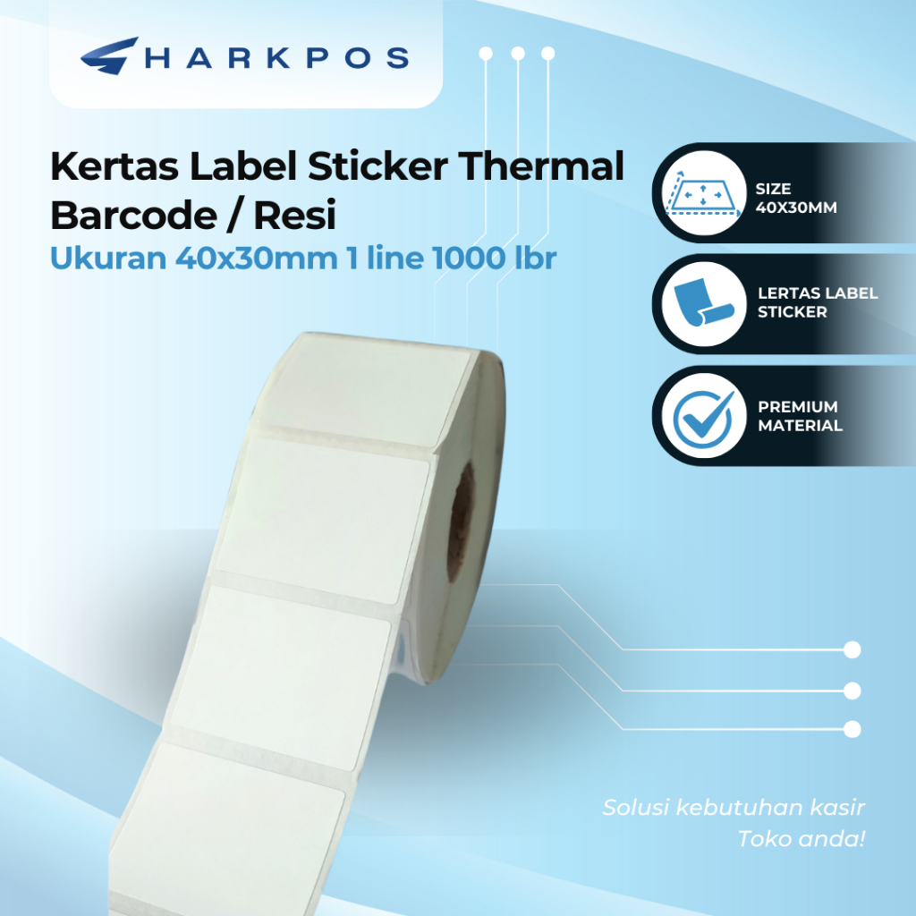 

Sharkpos Kertas Label Sticker Thermal Barcode Resi Ukuran 40x30mm 1 Line 1000 Lembar