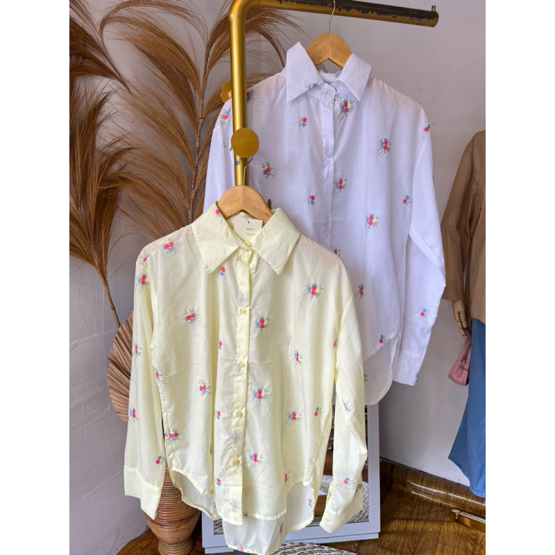 Atasan Kemeja Bordir Bunga Bangkok
