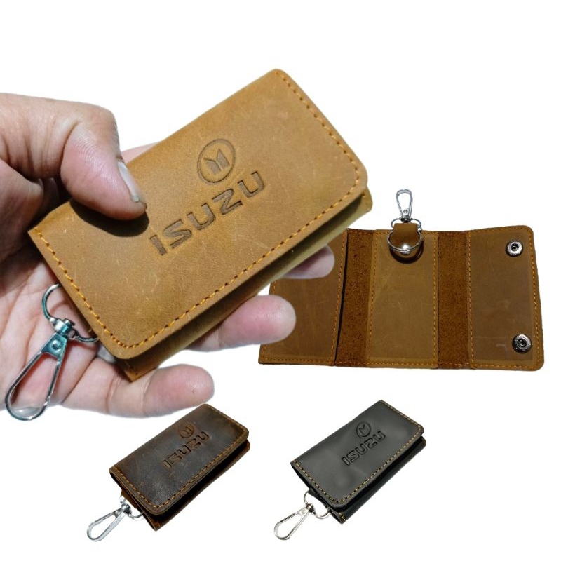 Gantungan kunci mobil ISUZU kulit asli original dompet stnk mobil