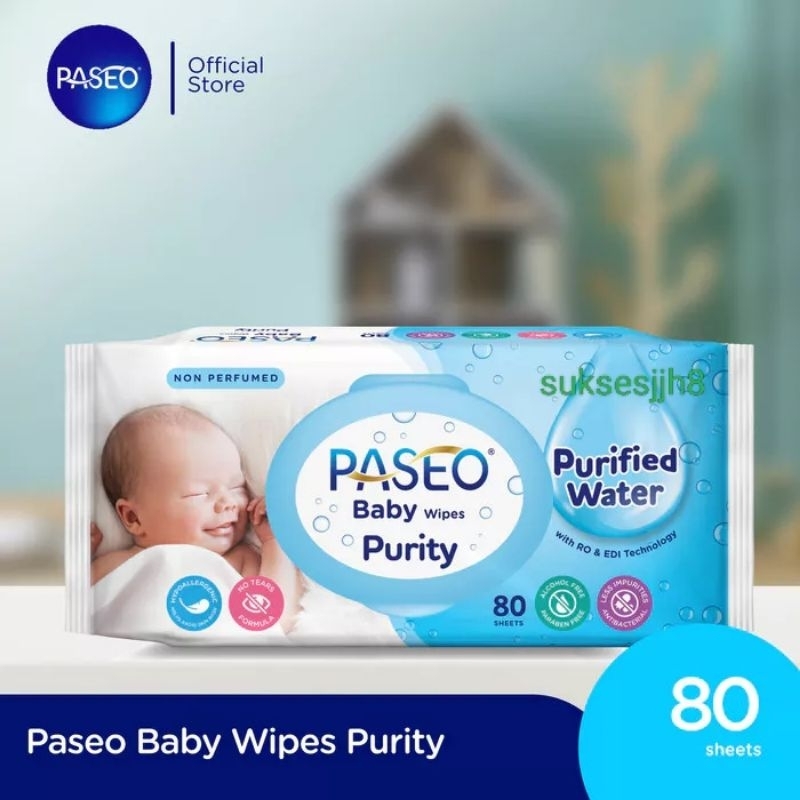 Paseo Baby Wipes purity 80s/Tissue Basah Purified water 80s/Tisu Basah Paseo Baby Wipes Purifier wat