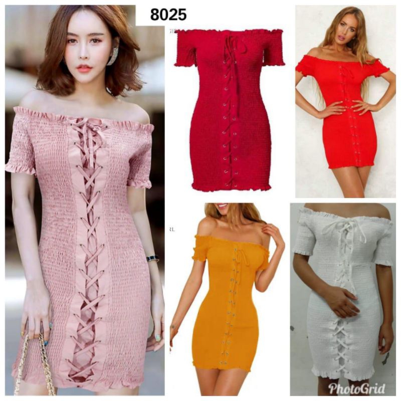 Dress Sabrina Prisket 8025 Tali Bahan Katun Import Warna Putih Fit L Import - Motif, Gaun, Setelan, 