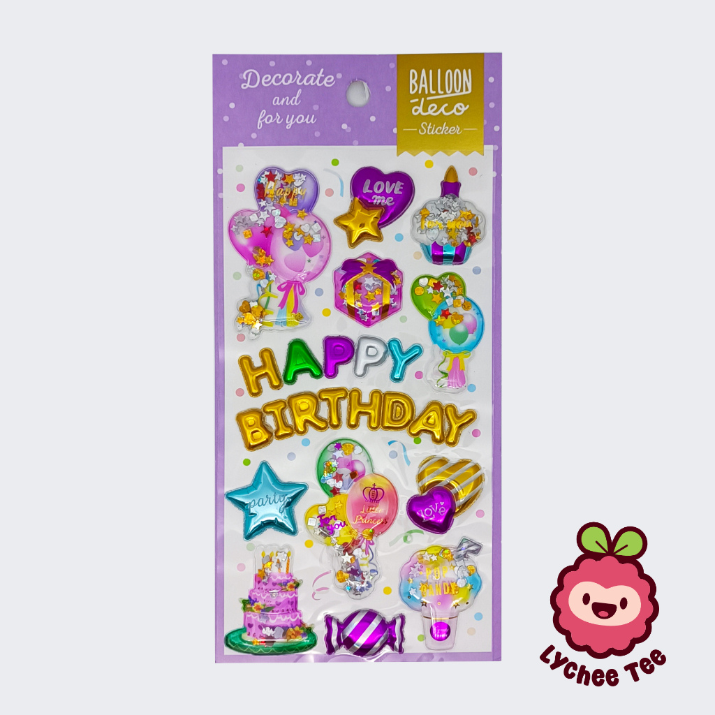 Sticker timbul Happy Birthday, stiker timbul karakter lucu / jurnal / notebook / buku DIY