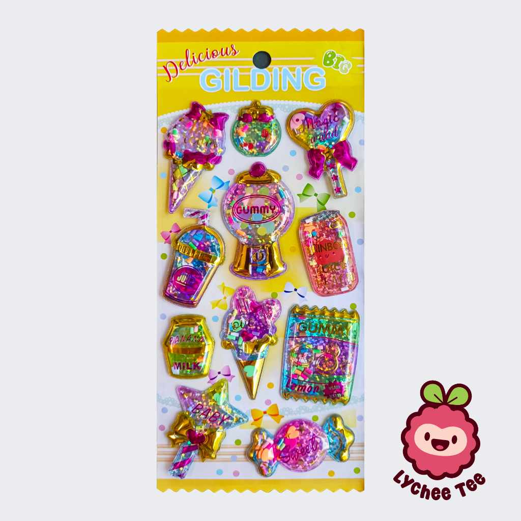 Shake Sticker glitter candy, stiker timbul karakter lucu / jurnal / notebook / buku DIY