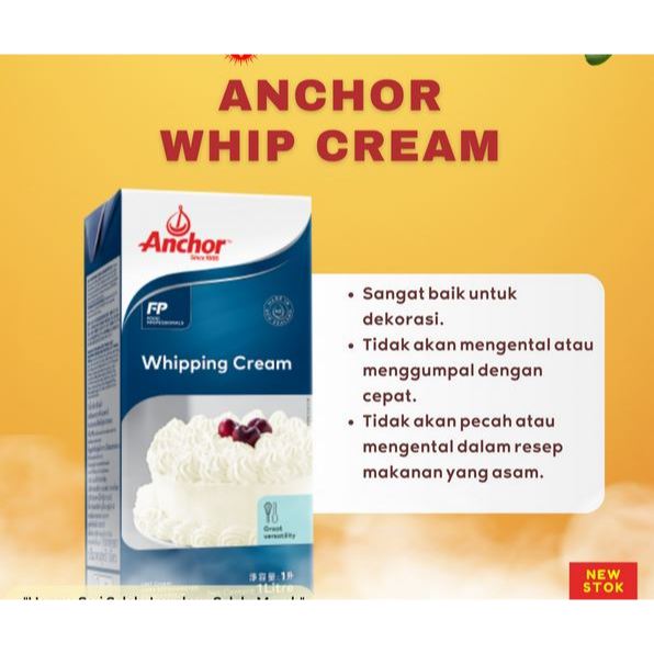 

IO ANCHOR EXTRA YIELD WHIPPING COOKING CREAM HALAL KUALITAS PREMIUM IMPORT 1 LTR 1LTR 1 L 1L 1 Liter