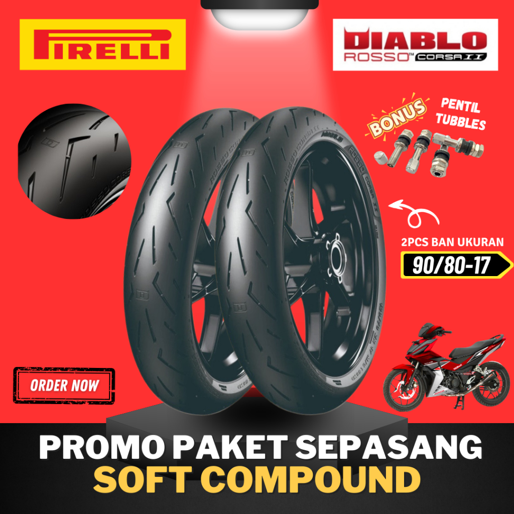 [PAKET SEPASANG] BAN PIRELLI DIABLO ROSSO CORSA 2 ( 90/80-17 ) SOFT COMPOUND RING 17 / BAN BALAP PIR
