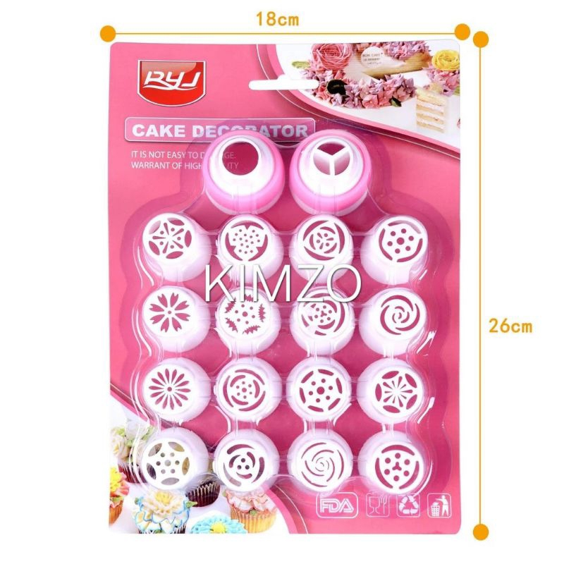 16 biji Spuit rusia dengan 2 konektor - spuit mawar besar - suit decoration cake