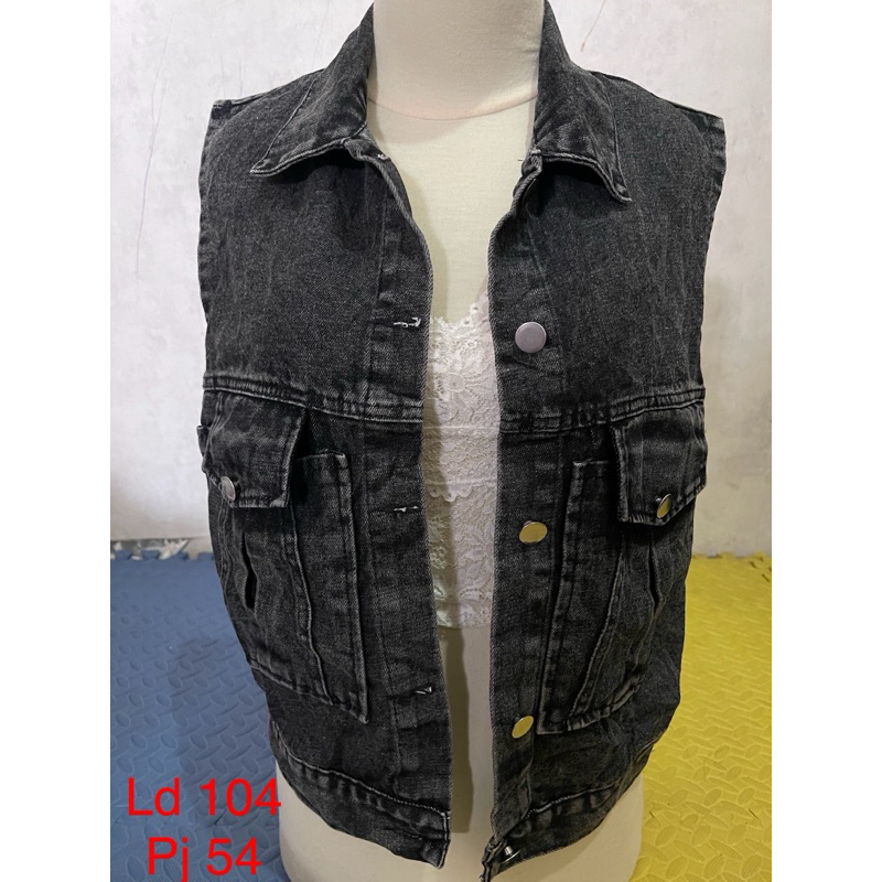 Miello vest denim vest jeans wanita vest cargo warna hitam size L