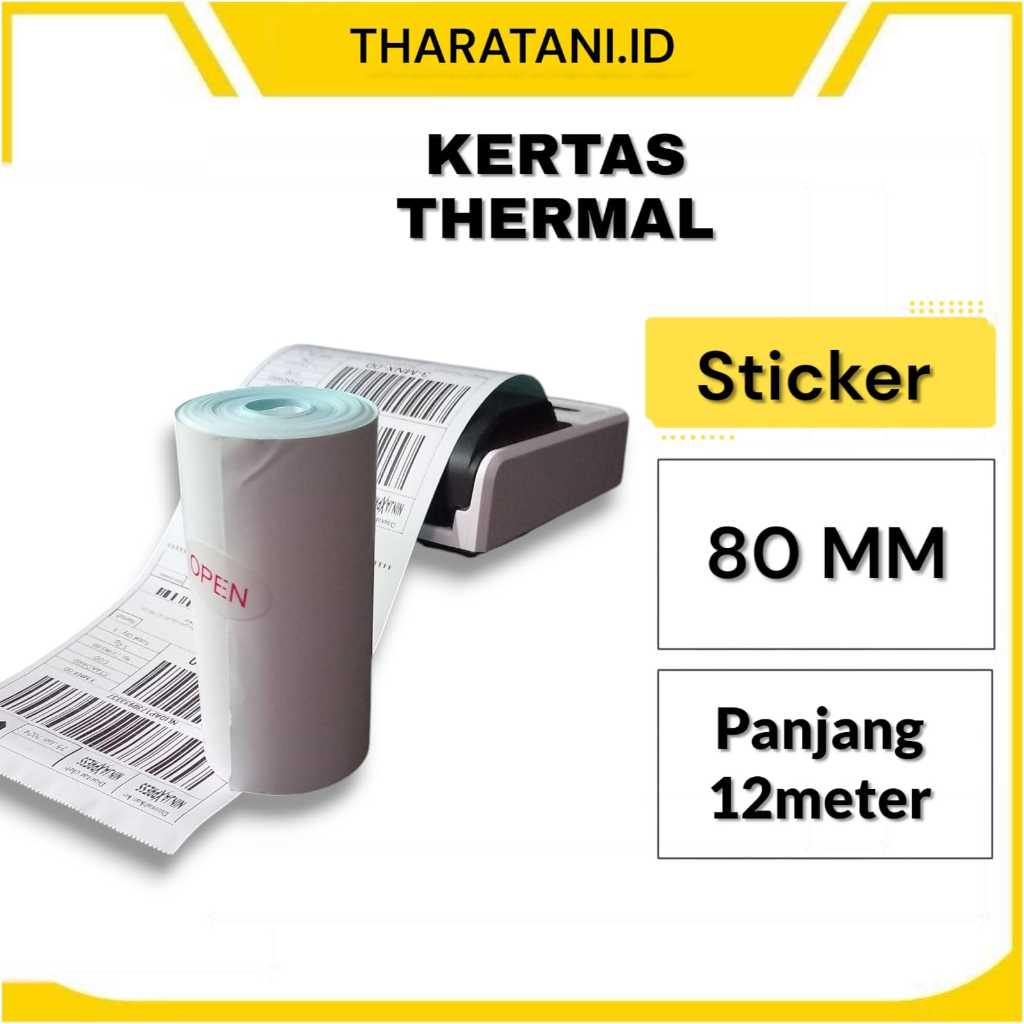 

Kertas Label Sticker Printer Thermal 80×50mm Gulungan Tebal 12 Meter