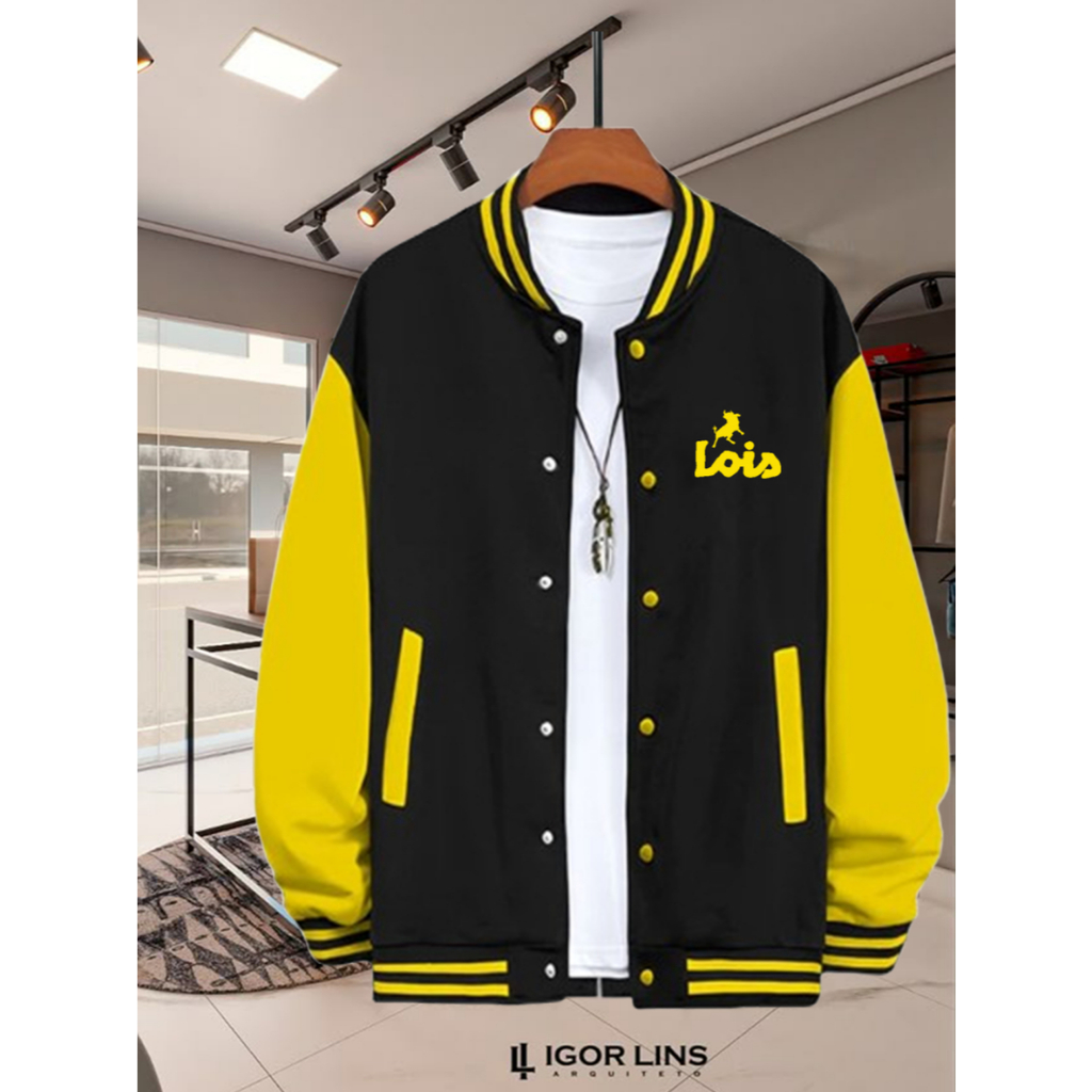 [ COD ] Jaket Baseball Varsity kancing  Logo Varsity Lois Text Kuning Jaket Varsity Kancing Premium 
