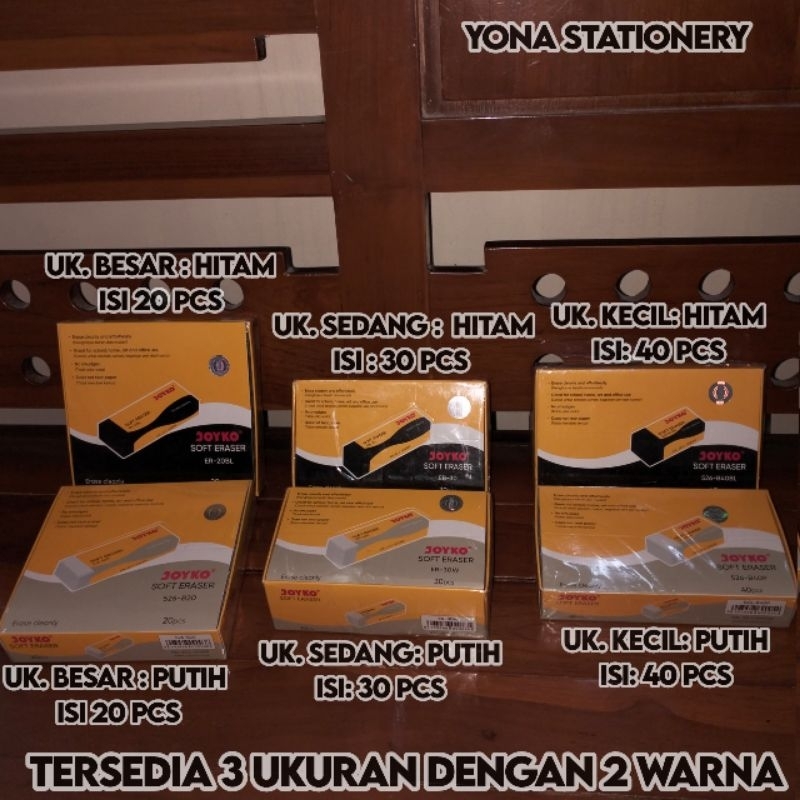 

Penghapus Joyko Soft Erase | 3 Varian Ukuran: Besar, Sedang, Kecil | Tersedia 2 Warna | (526-B40BL, 526-B40P, EB-30, ER-30W, ER-20BL, 526-B20)