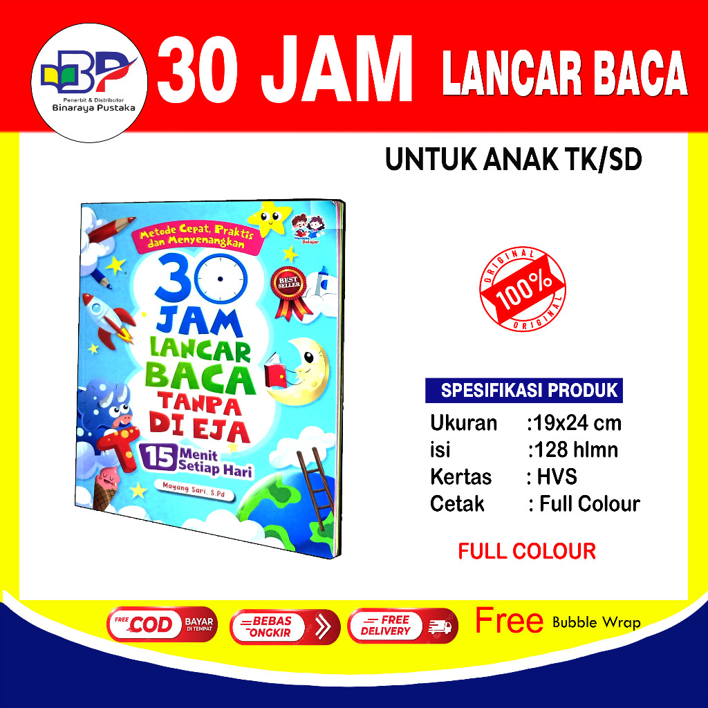 Buku Belajar Membaca Anak TK PAUD/30 JAM Tanpa Di Eja/Warna Hijau