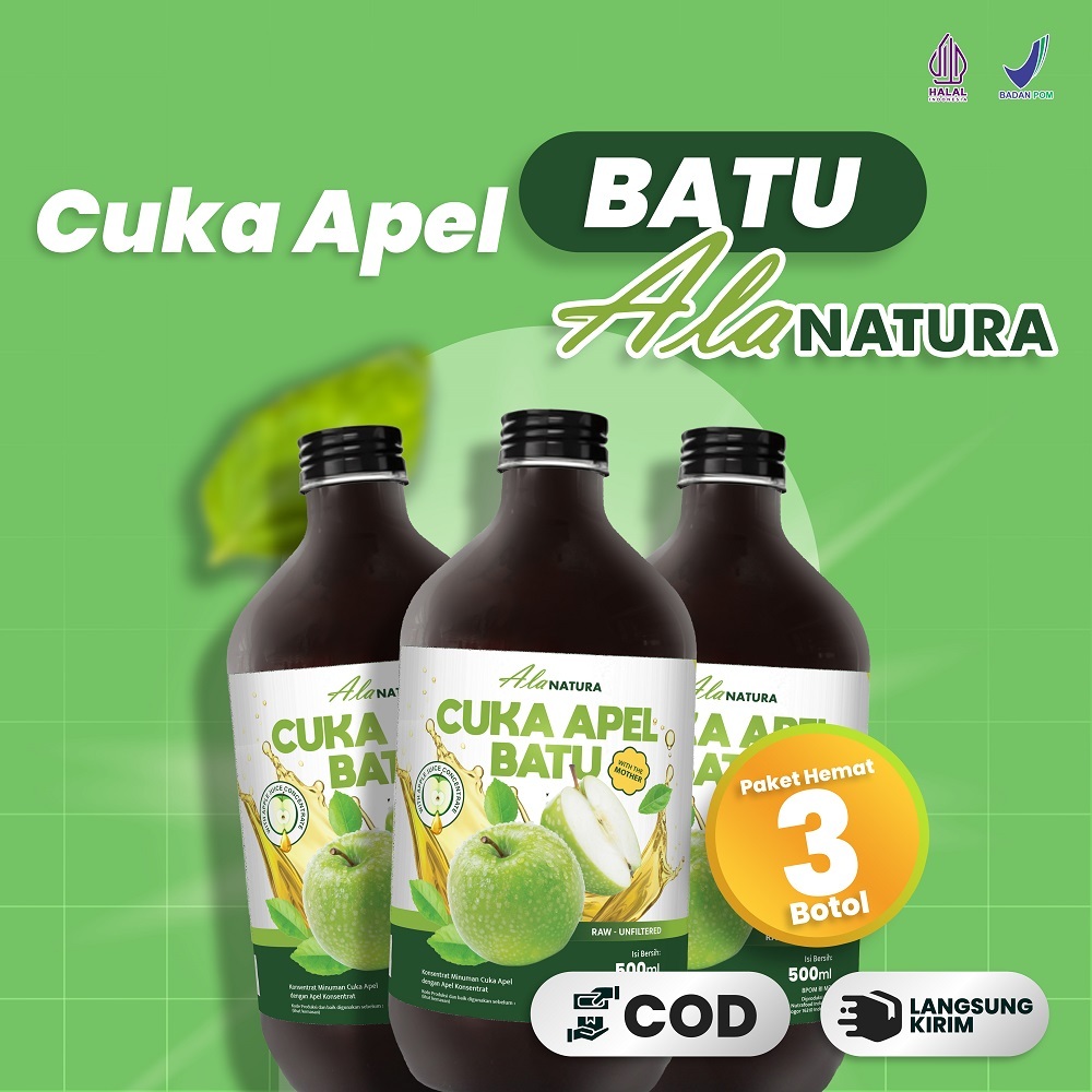 

Cuka Apel Hijau Batu Alanatura 500ml - Paket Hemat 3 Botol Bantu Turunkan Kolesterol & Berat Badan