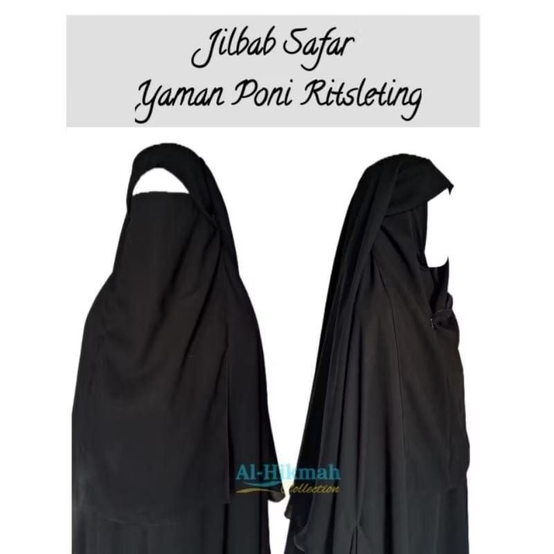 Jilbab Safar XL Yaman Poni Cadar Non Lipit Full Sifon Jetblack CadarAl-Hikmah Collection